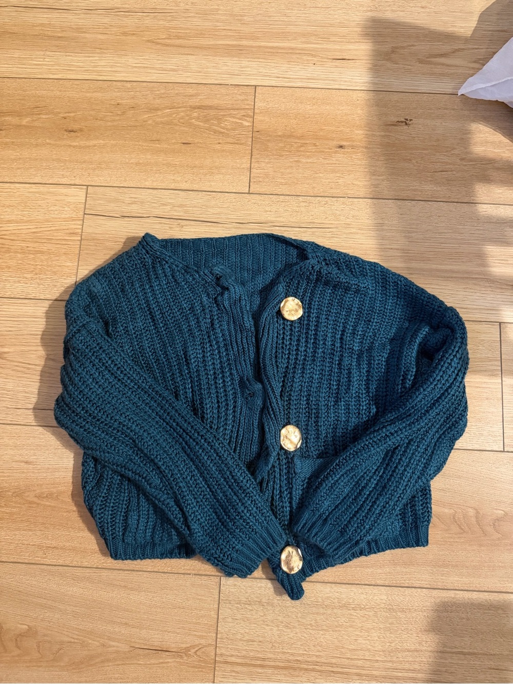 Teal Chunky Knit Cardigan with Gold Buttons